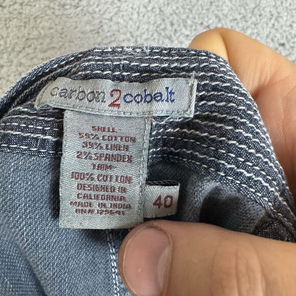 Carbon 2 Cobalt Pants Men's 40x29 Blue Cotton Linen Flat Front Straight Leg - Picture 9 of 10